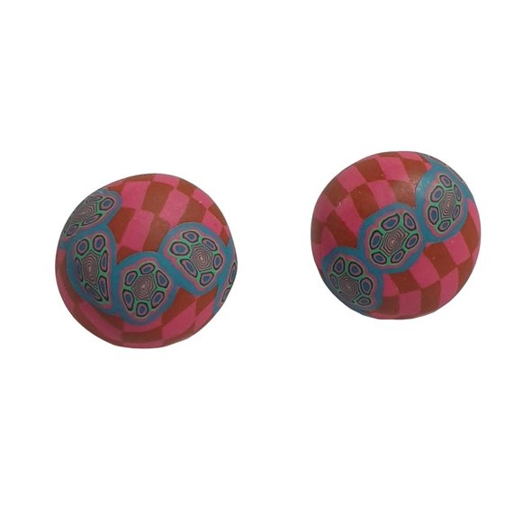 Vintage Polymer Clay Hand Made 70s Style Earrings Womens Jewelry Costume - Picture 4 of 6